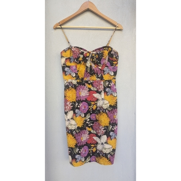 Moulinette Soeurs Floral Cocktail Dress – Bow Front Spaghetti Straps Pockets - 4 - Picture 6 of 10
